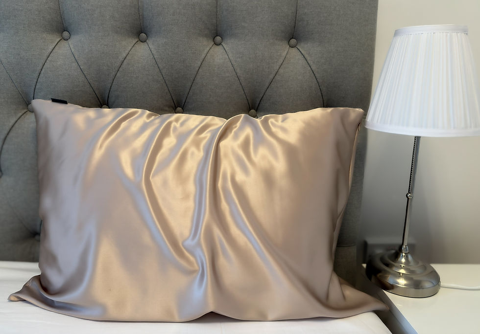 ooling silk pillowcase in gold , perfect for a comfortable night’s sleep