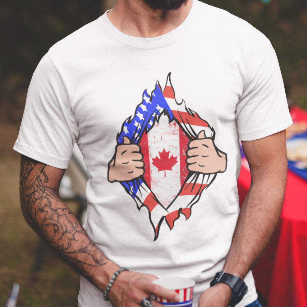 Canadian USA Flag Rip Open T-Shirt