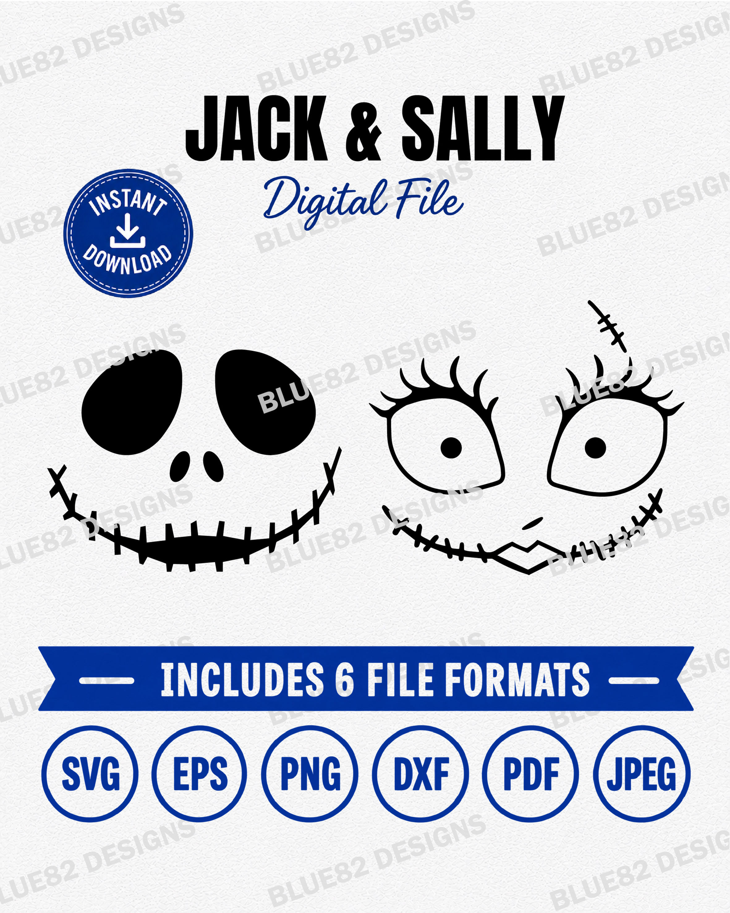 Jack and Sally Skellington Faces SVG 1 | (Digital Files)