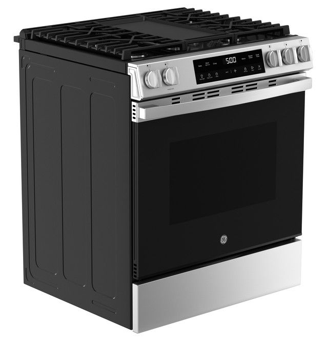 Thumbnail: GE 30" Slide-In Front-Control Gas Range with Crisp Mode, GGS500SVSS