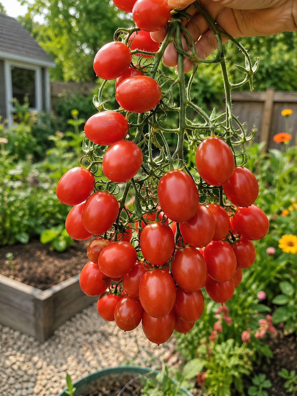Tomate Himbeere Kapturek mit kleinen himbeerfarbenen Snacktomaten, süße und aromatische Sorte für Garten, Gewächshaus, Balkon