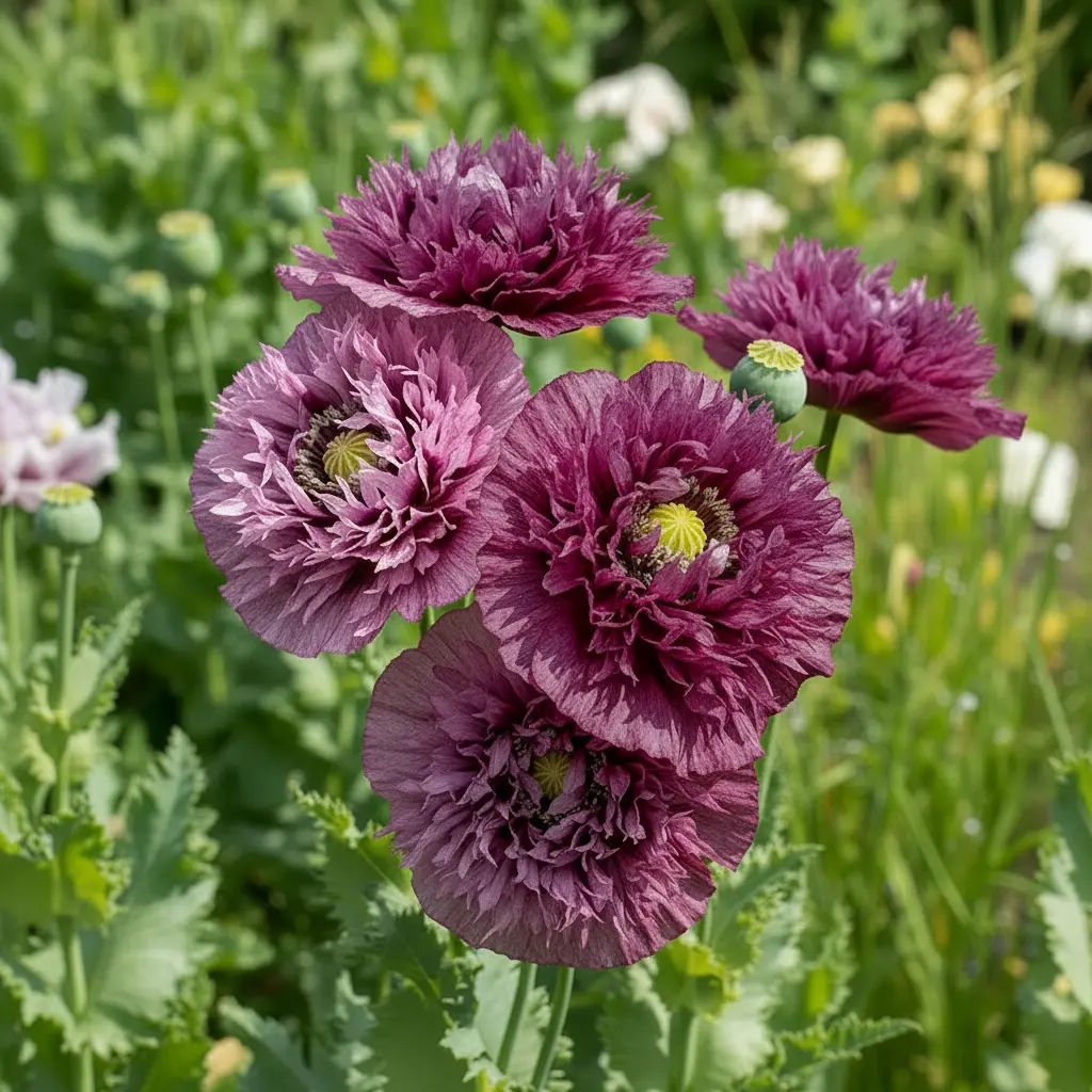 Mohnsamen „Double Violet Blush“, Ziermohn mit gefüllten violett-rosa Blüten.