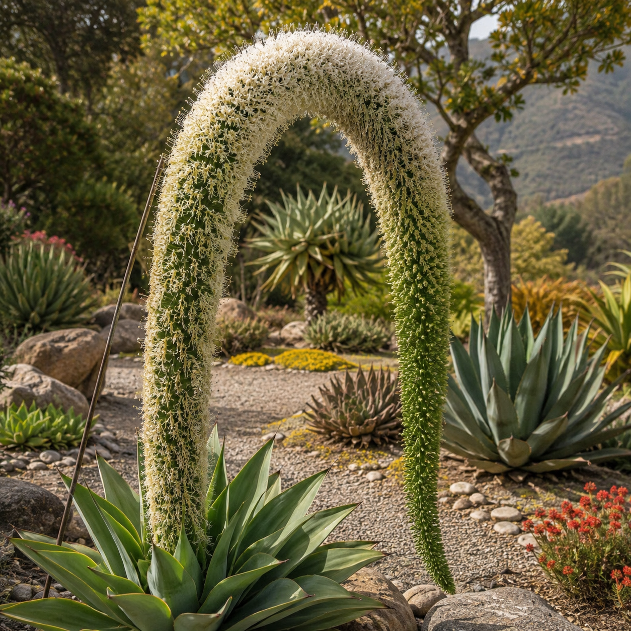 Die Agave Attenuata, auch Schwanenhalsagave, besticht durch ihre geschwungenen, grünen Blätter.
