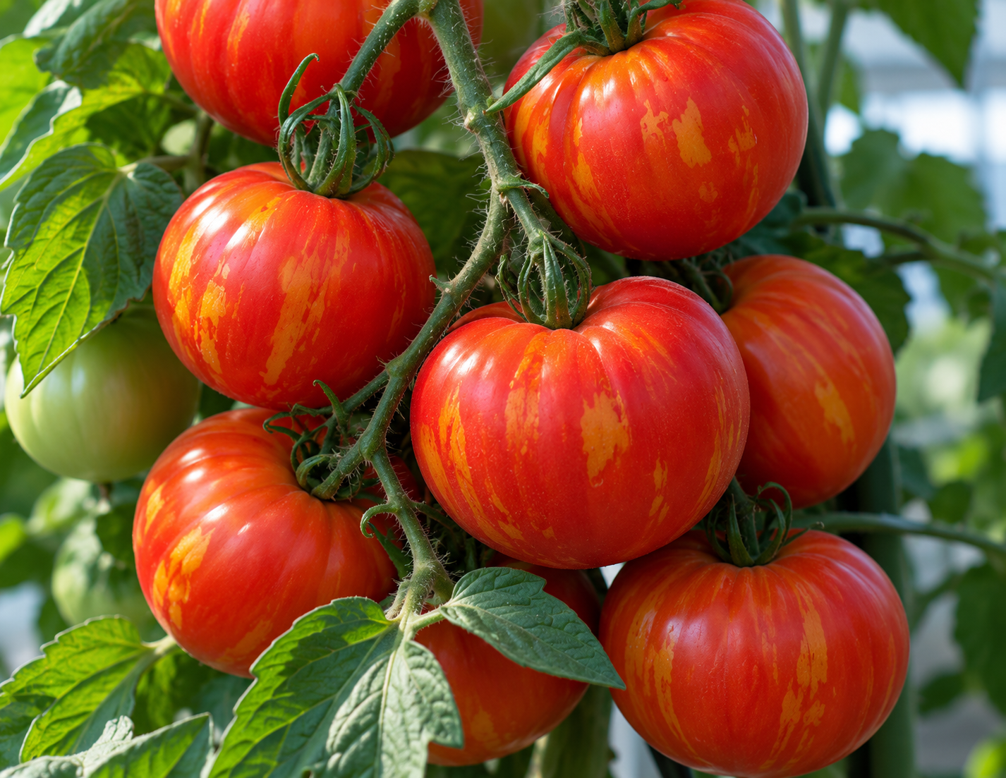 Hochwertige Tomatensamen der Sorte Tigerella für rot-gelb gestreifte, aromatische Früchte mit fruchtigem Geschmack und reiche