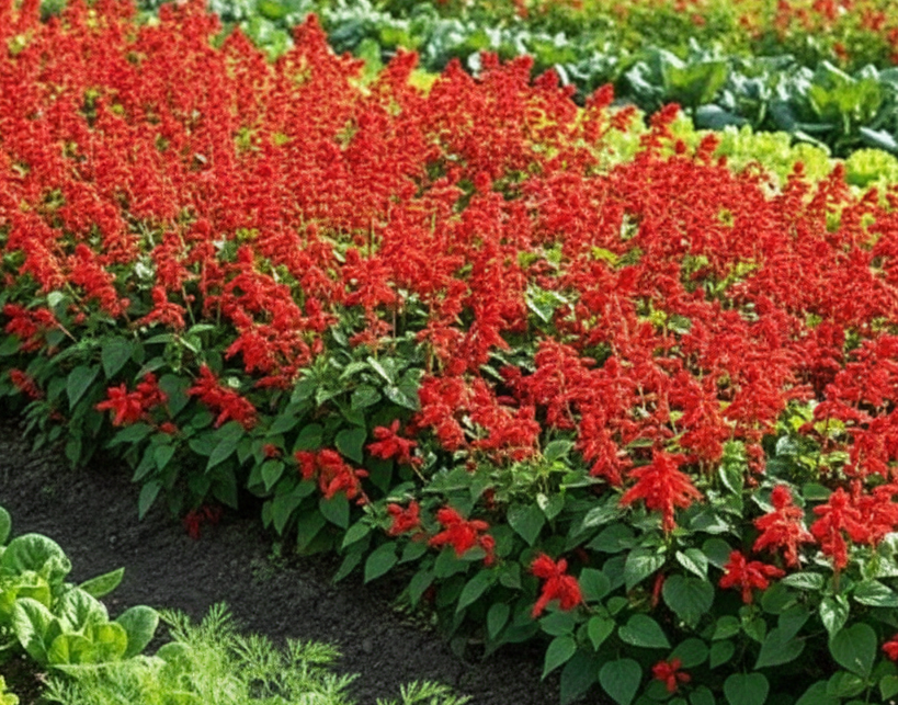 Blutsalbei Samen (Salvia splendens) – leuchtend rote Blütenähren, einjährige, reichblühende Zierpflanze