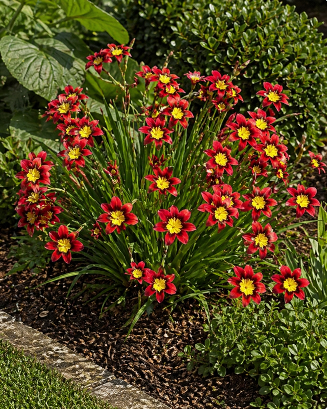 Dreifarbige Fransenschwerfel, sonniger Platz im Blumenbeet