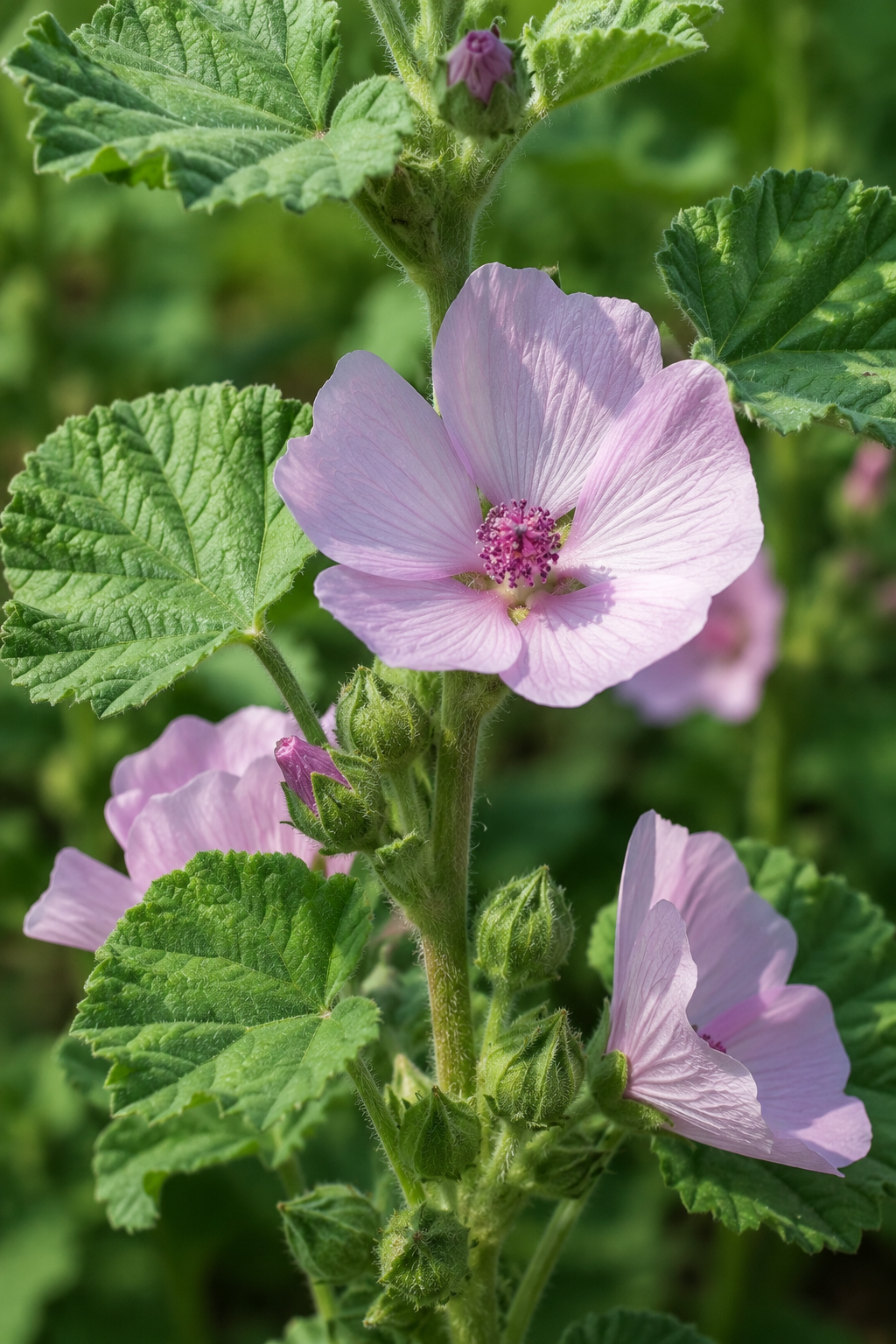 Echter Eibisch (Althaea officinalis) mit zartrosa Blüten – vielseitige Heilpflanze, ideal für Kräuter-, Naturgärten