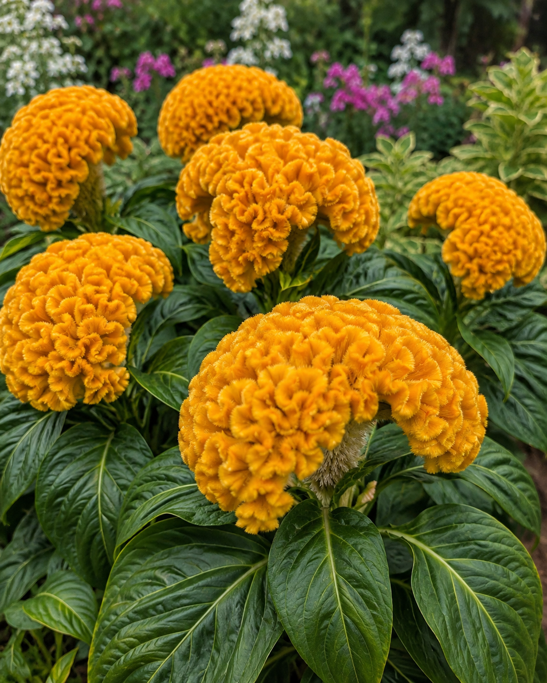 Celosia Gelb (F577 Celosia Gelb) mit leuchtend gelben, wellenförmigen Blüten, die Ihrem Garten einen fröhlichen und lebendige