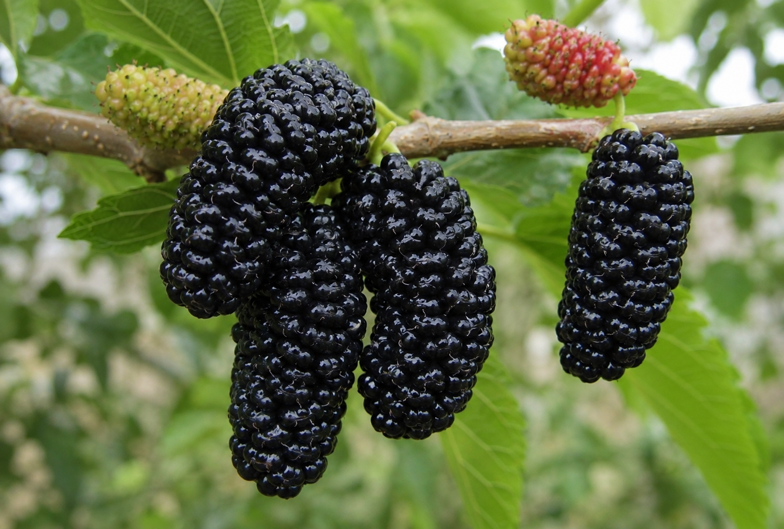 Schwarze Maulbeere Trimeria mit dunklen, süßen Früchten.