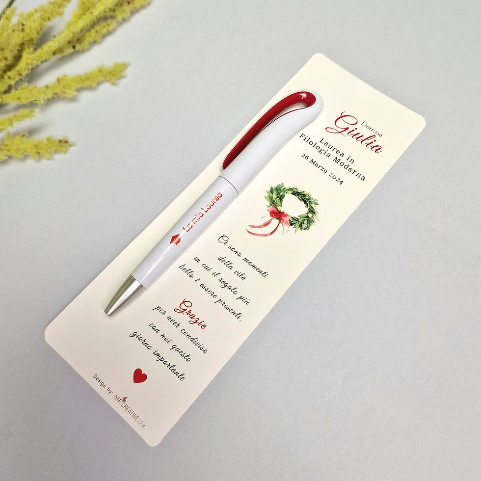Miniatura: Bomboniera segnalibro personalizzabile laurea con penna