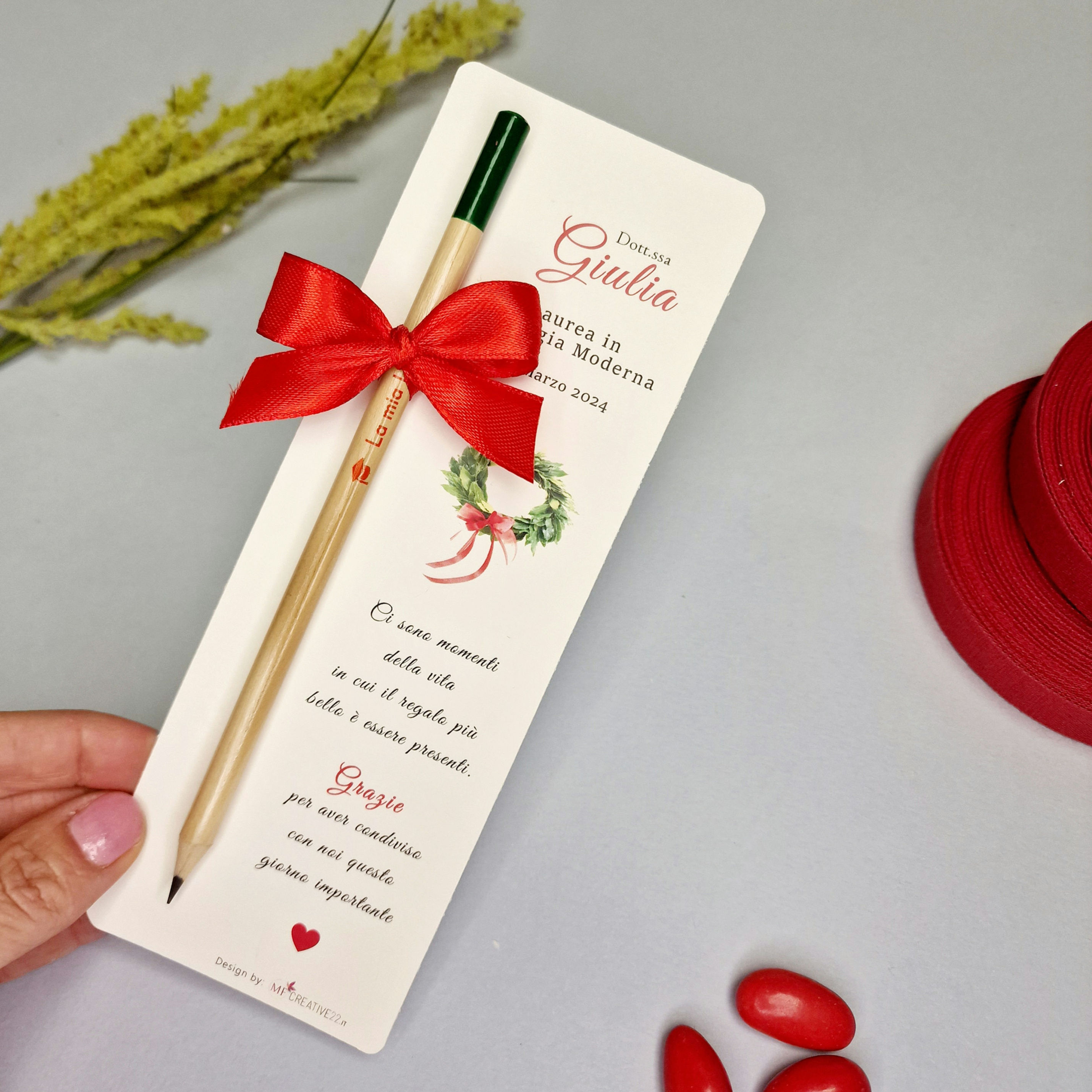 Segnalibro con matita - Kit fai da te - Bomboniera laurea - corona d'alloro