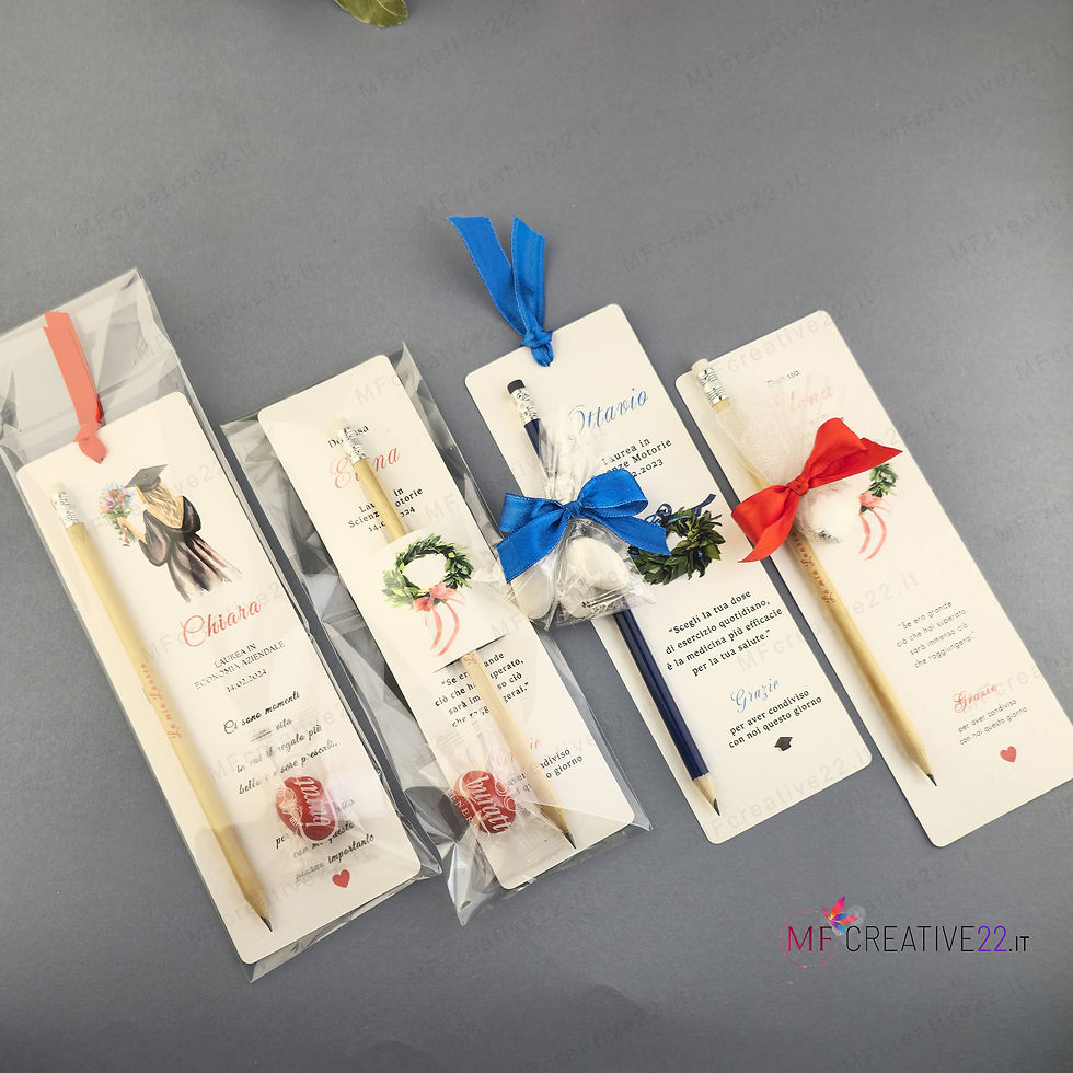 Miniatura: Bomboniera Segnalibro + matita con confetti per laurea -Kit fai da te