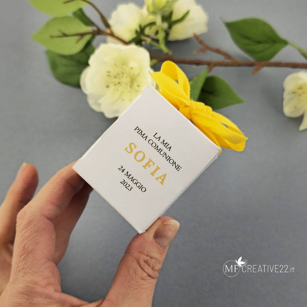 Miniatura: Scatolina Porta confetti quadrata comunione, bomboniera personalizzata