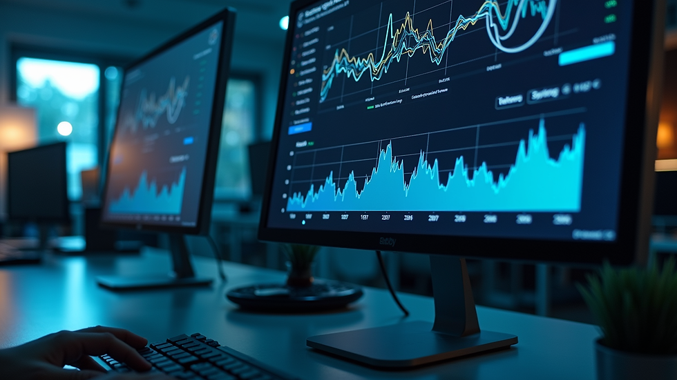 Eye-level view of a computer screen displaying cyber risk analytics dashboard