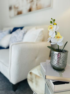 close up of side table and sofa