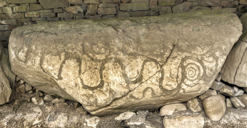 Kerbstone at the Neolithic passage tomb at Knowth, County Meath, Ireland