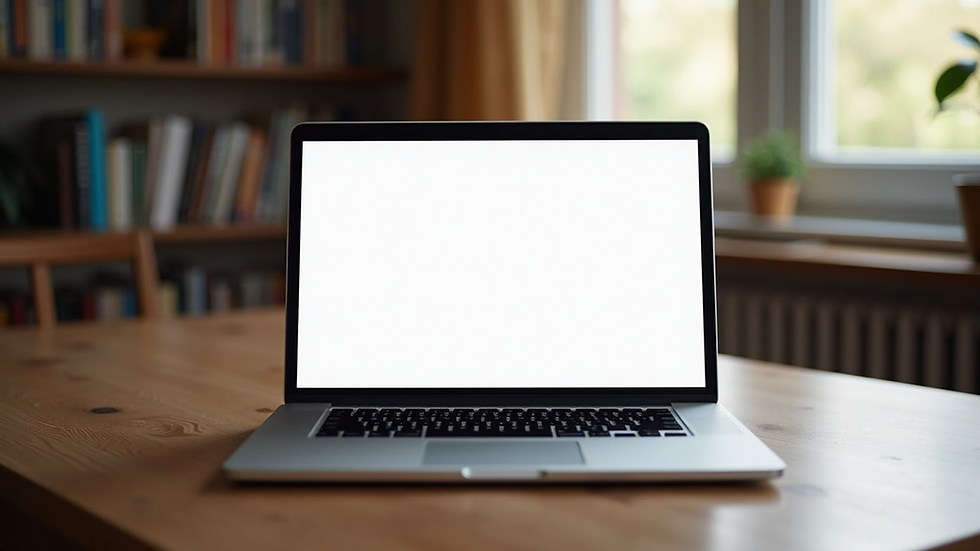 Eye-level view of a laptop displaying a clean, simple website design