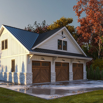 Detached Garage Design, Exterior Garage Designs, Three Car Garage Design, Garage & Loft Design, Farmhouse Garage Design, White Garage Design, Exterior Garage Architecture, Exterior Rendering
