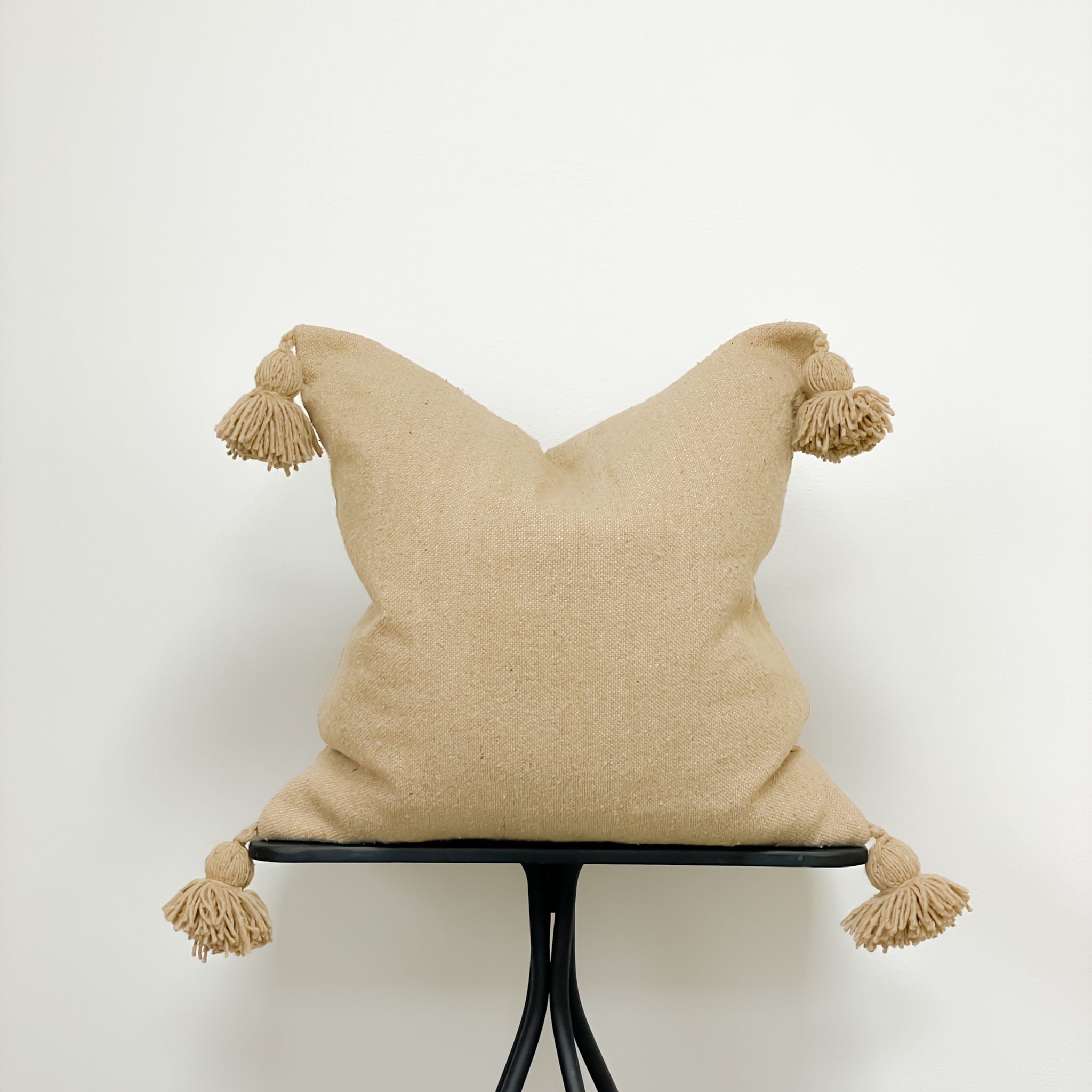 Moroccan Pom Pom Cushion Beige Sand