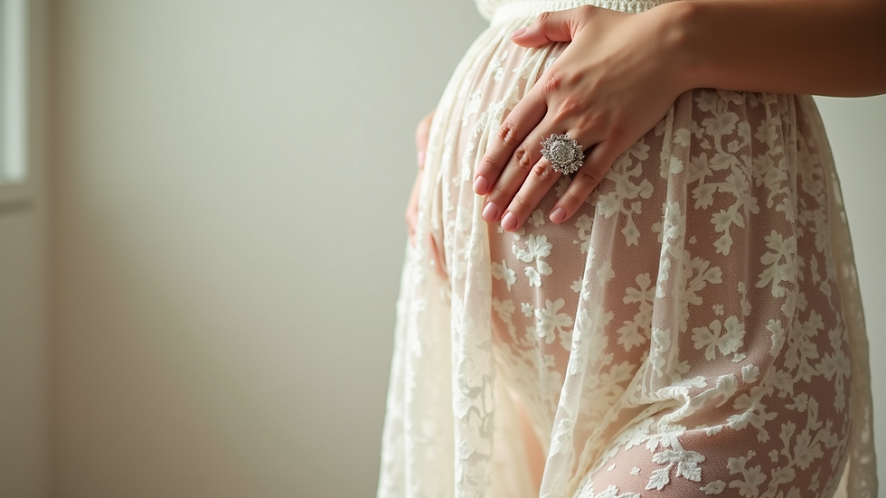 Close-up view of a lace maternity dress fabric texture