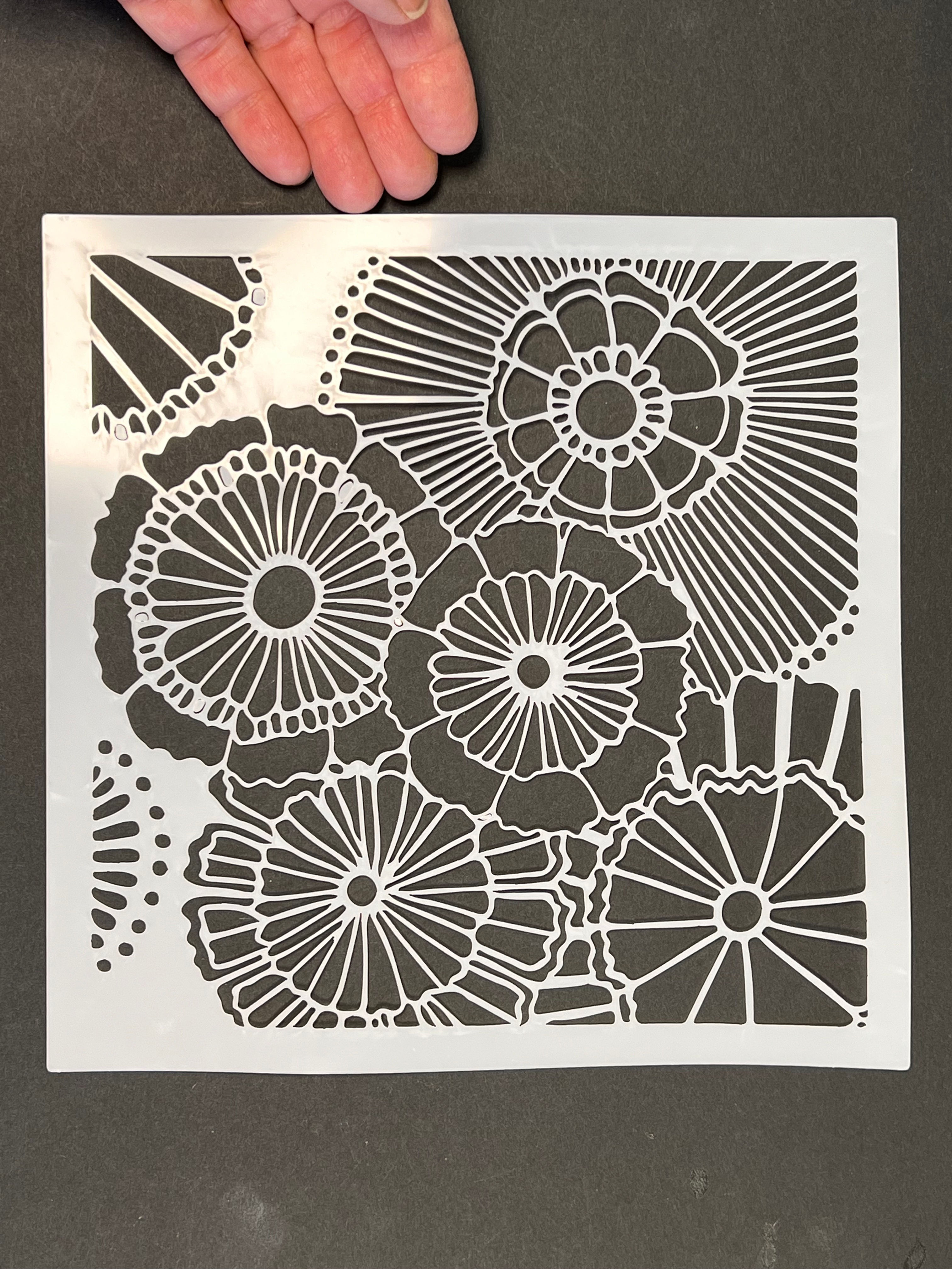 abstract floral stencil 8"x8"