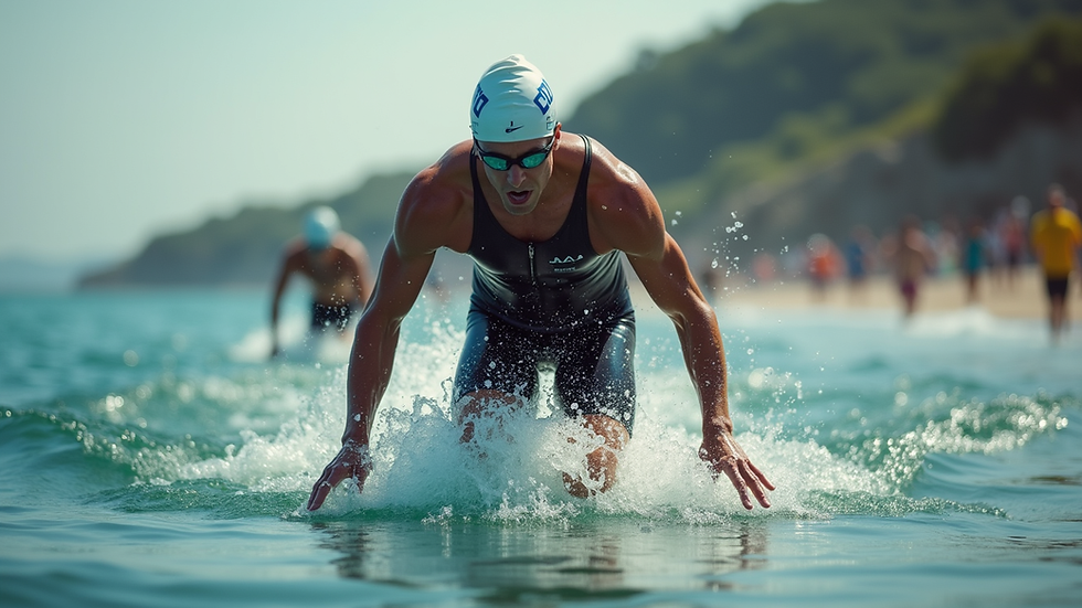 Eye-level view of a triathlete preparing for a race