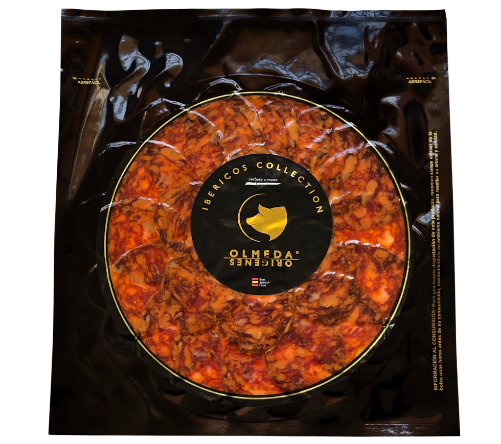Chorizo de porc ibérique tranché main - 100g - Olmeda Origenes