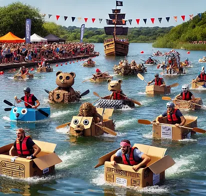 DALL·E 2024-12-14 23.07.44 - A lively and playful depiction of a cardboard boat race takin