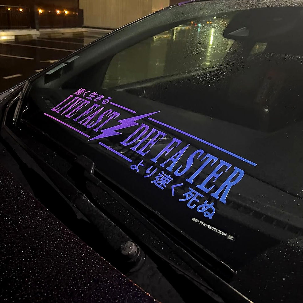 Thumbnail: Live Fast Die Faster Holographic Opal Vinyl Windshield Banner on Ford Fiesta ST
