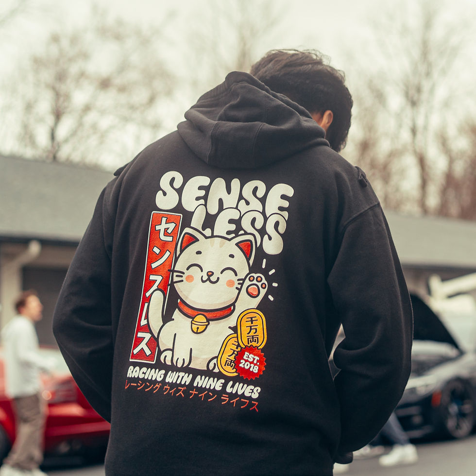 Senseless Lucky Cat Racing With Nine Lives JDM Style Hoodie