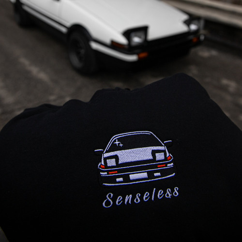 White AE86 Embroidered Hoodie | Senseless Co.