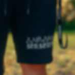 Man Wearing Senseless Gothic Flame Logo Fleece Shorts
