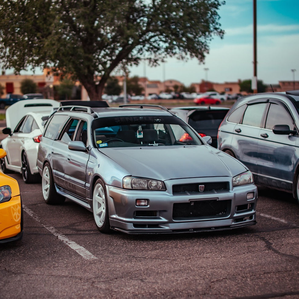 Thumbnail: Senseless Co Black Sun Strip Windshield Banner on Nissan Stagea R34