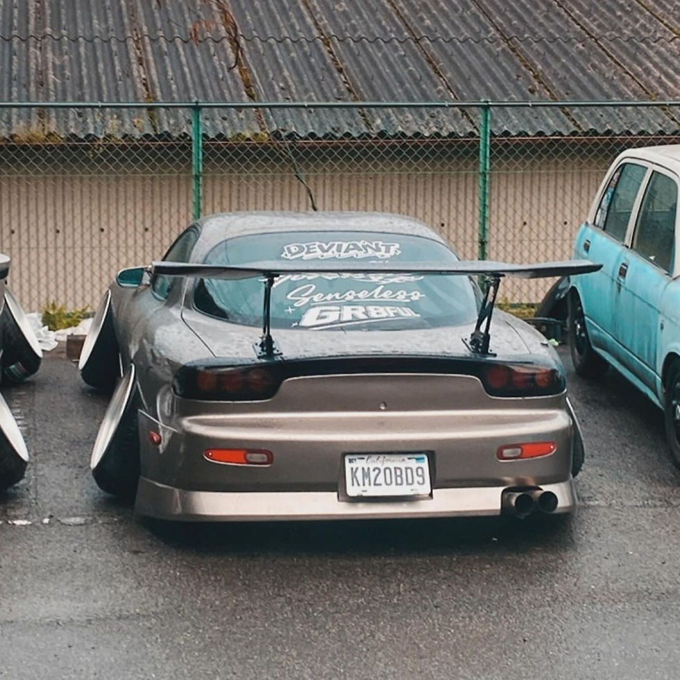 Thumbnail: 50's Style Senseless Rear Window White Vinyl Banner on Mazda RX7 FD
