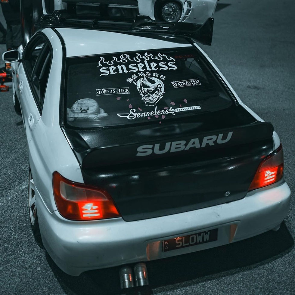 Thumbnail: Samurai Sword Vinyl Windshield Banner on Subaru Impreza