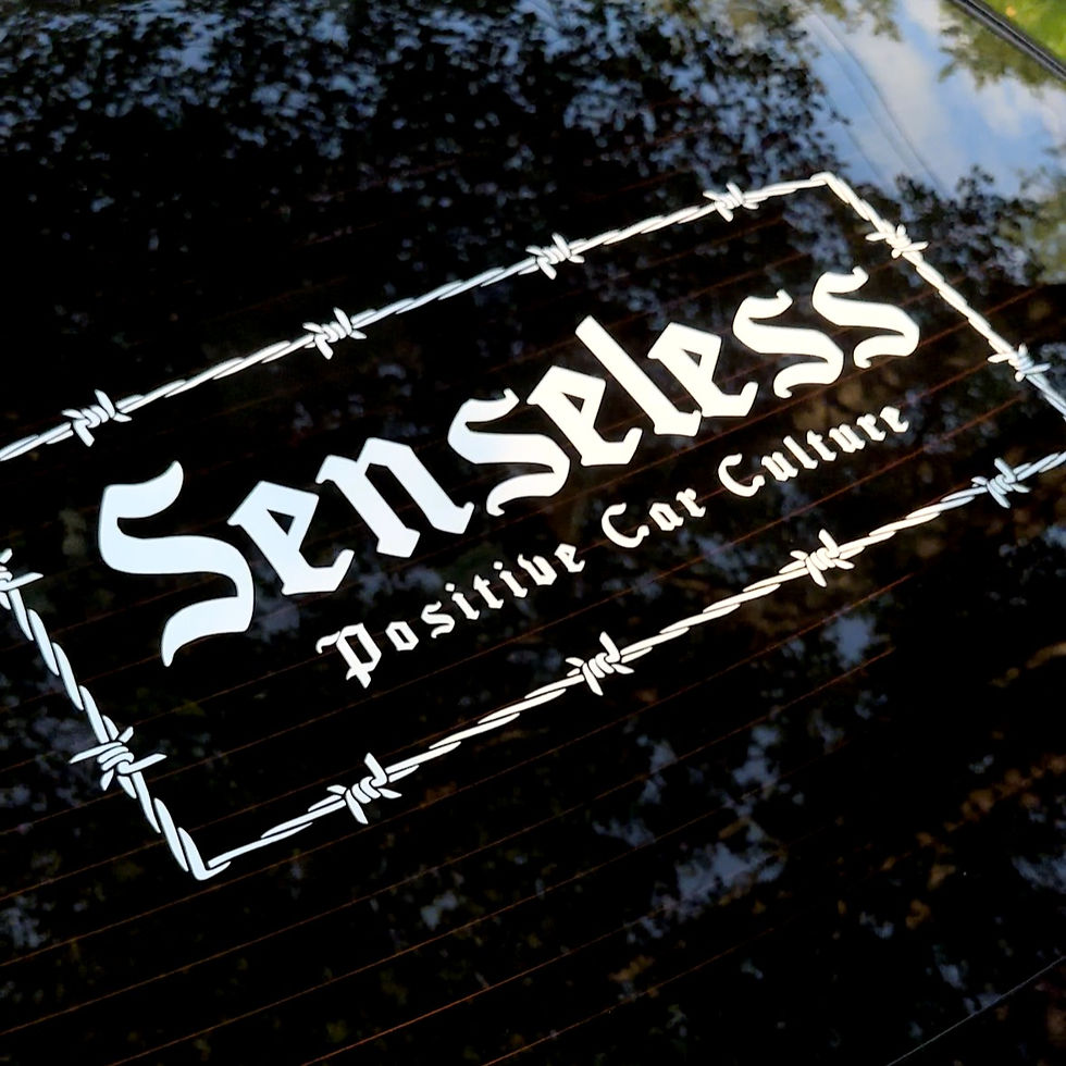 Senseless Barbed Wire Rear Window White Vinyl Banner on Toyota 86
