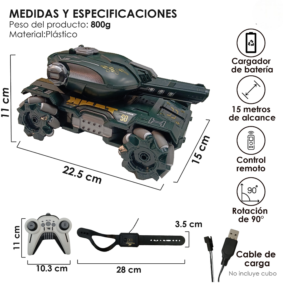 Miniatura: Tanque Control Remoto Lanzador De Balas De Agua 90°