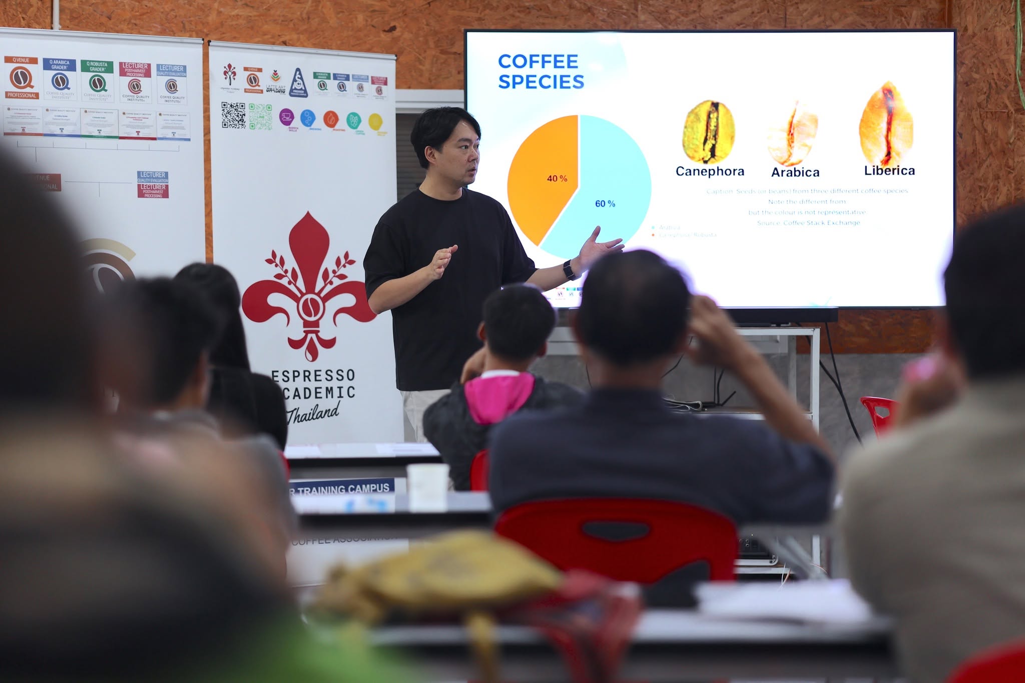 Natt teaching at the Doi Kaew learning centre in Chom Thong, facing students seated in the foreground