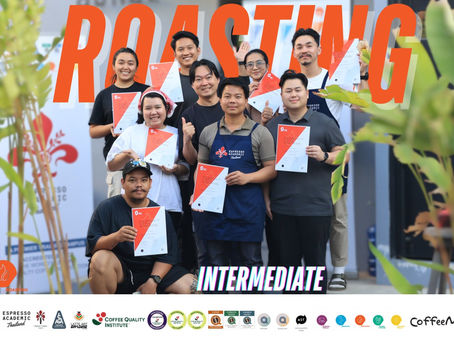 The Roasting Intermediate class group holding course documents beneath the original orange Roasting title.