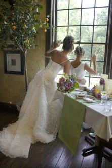 bride looking out the window