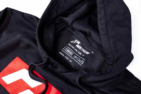 BLACK HOODIE, RED LOGO