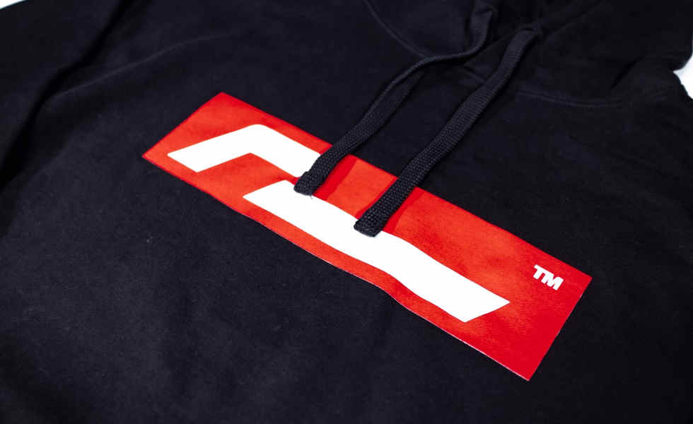 BLACK HOODIE, RED LOGO