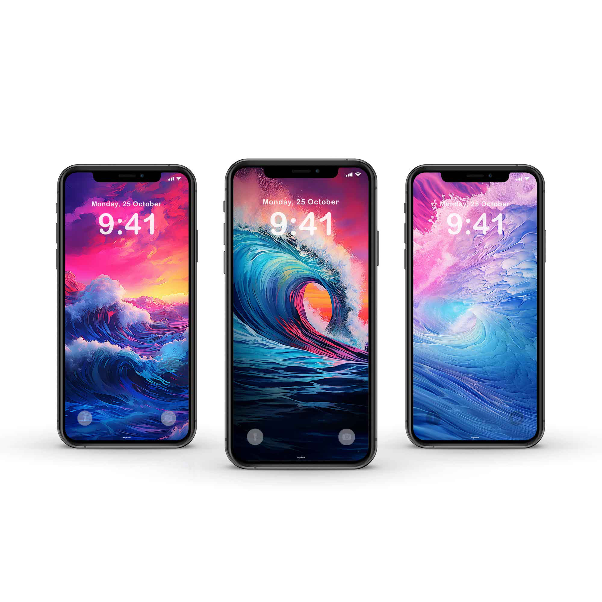 Ocean wave phone wallpapers pack featuring colourful sunset, curling wave and pastel sea designs