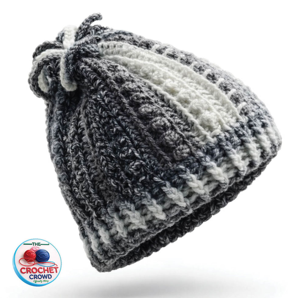 Black and White Cinnamon Swirl Yarn Cake Hat Pattern