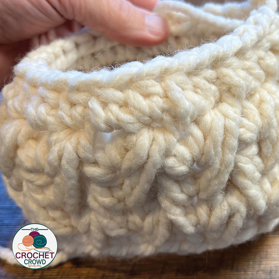 Thumbnail: Close Up of Crochet Feather Stitch in Rounds.