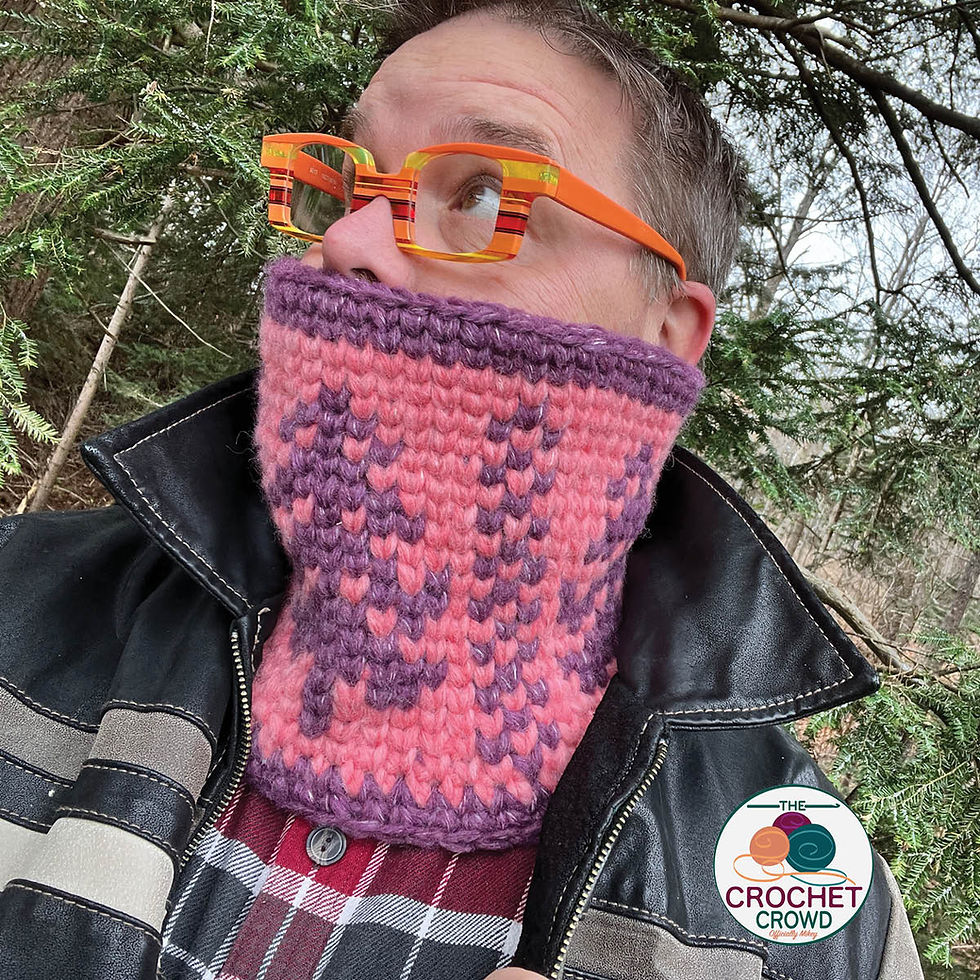 Thumbnail: Crochet Nordic Tree Cowl Pattern Pulled Up