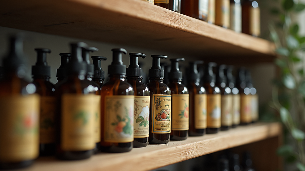 High angle view of a variety of herbal bottles on a shelf