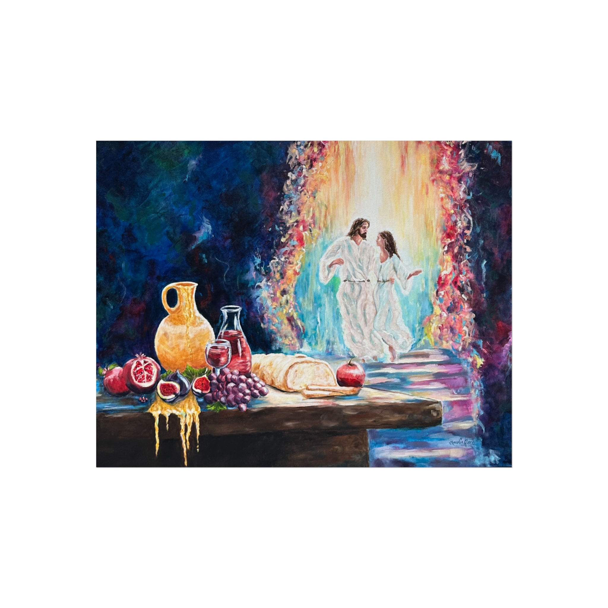 Communion Table with Bread and Fruit Poster | Jesus and Woman Fine Art Poster