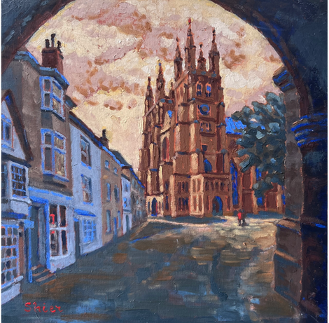 Oil painting of Canterbury Cathedral, cityscape painting by Kelowna artist Randall Shier