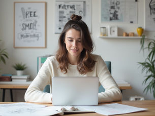 "Young creative freelancer confidently sending an invoice for design work, surrounded by digital tools."          Ask ChatGPT